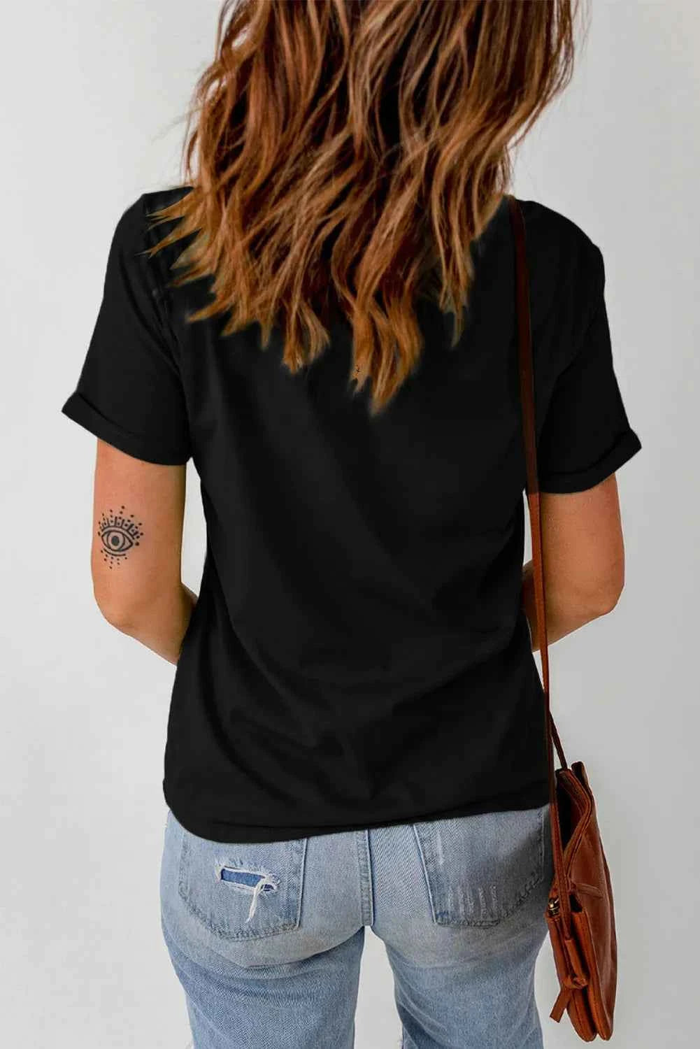 Letter Graphic Round Neck Short Sleeve T-Shirt - Lojy Shop