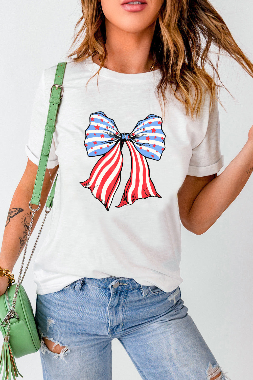 Bow Graphic Round Neck Short Sleeve T-Shirt - Lojy Shop
