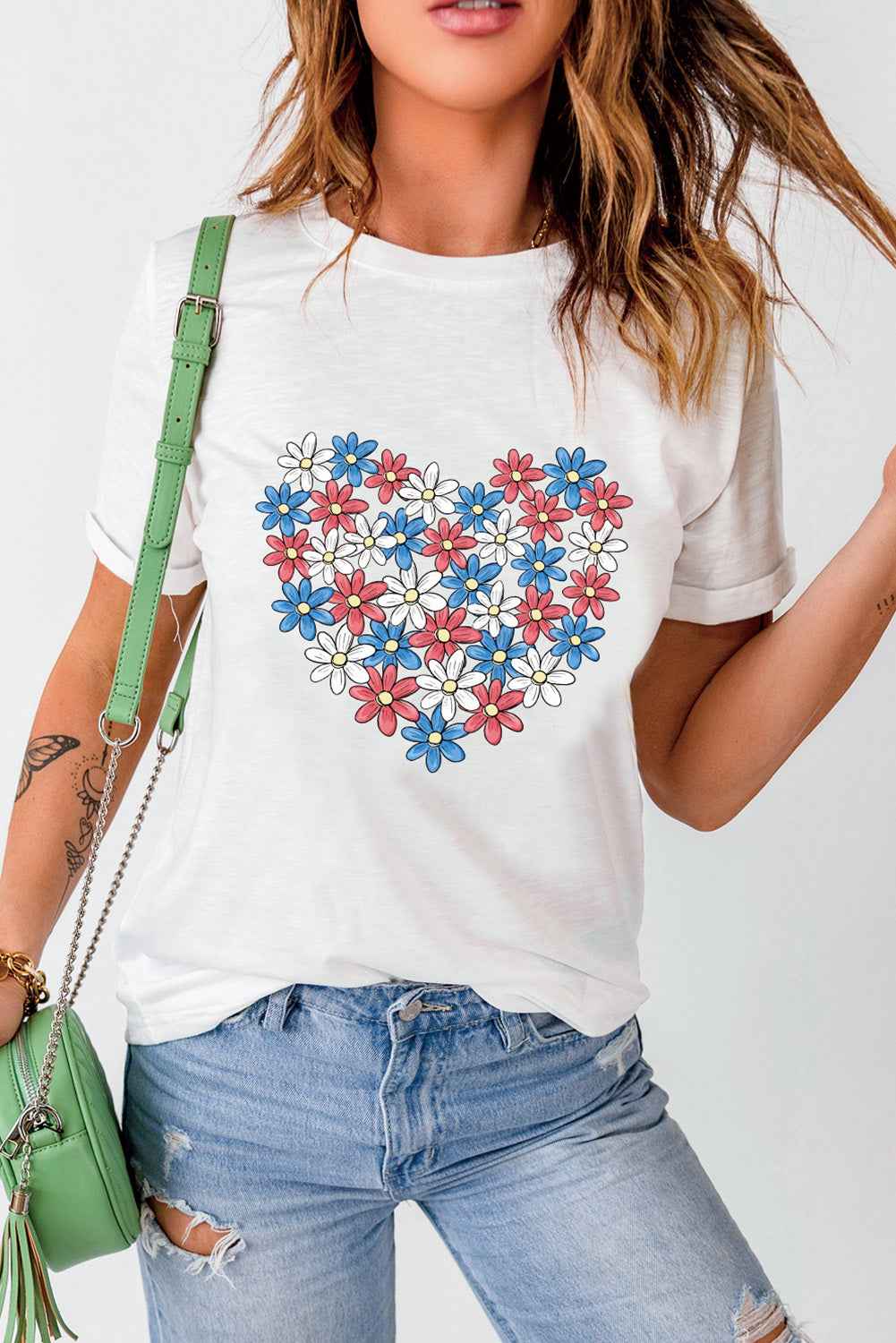 Flower Graphic Round Neck Short Sleeve T-Shirt - Lojy Shop
