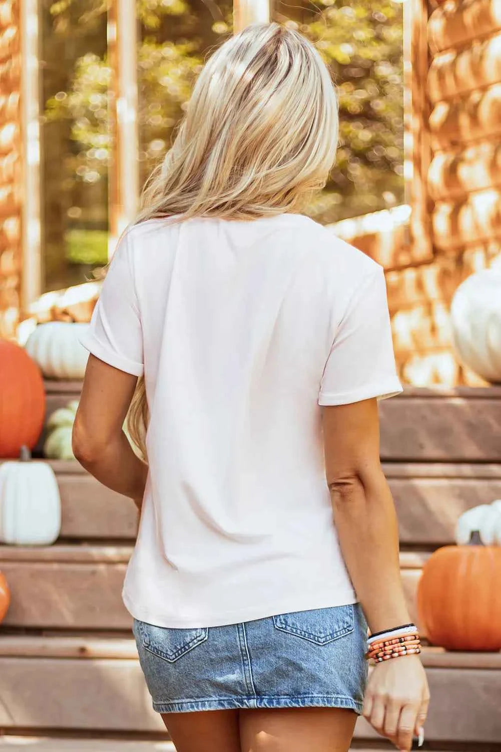 Pumpkin Round Neck Short Sleeve T-Shirt - Lojy Shop