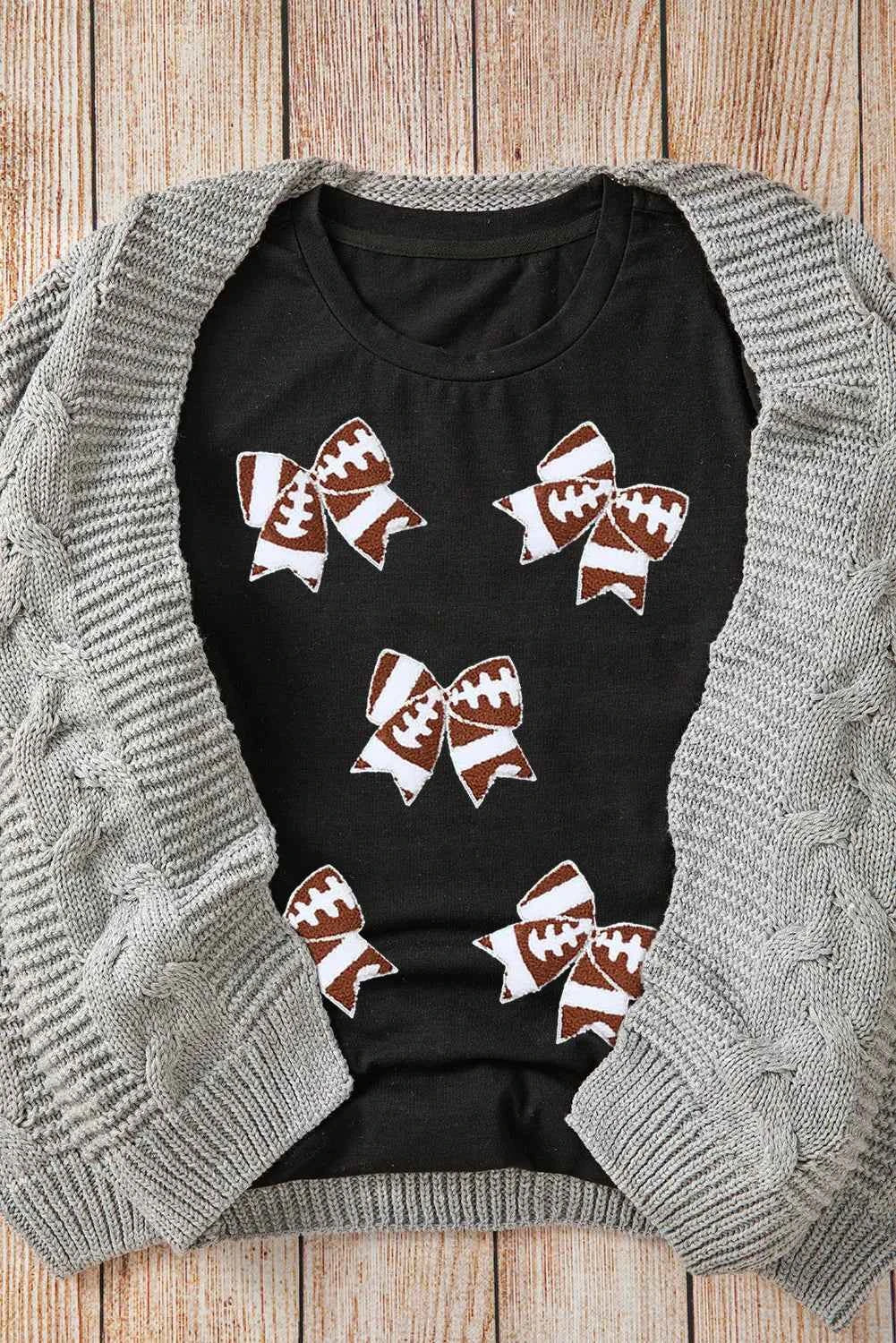 Bow Round Neck Short Sleeve T-Shirt - Lojy Shop