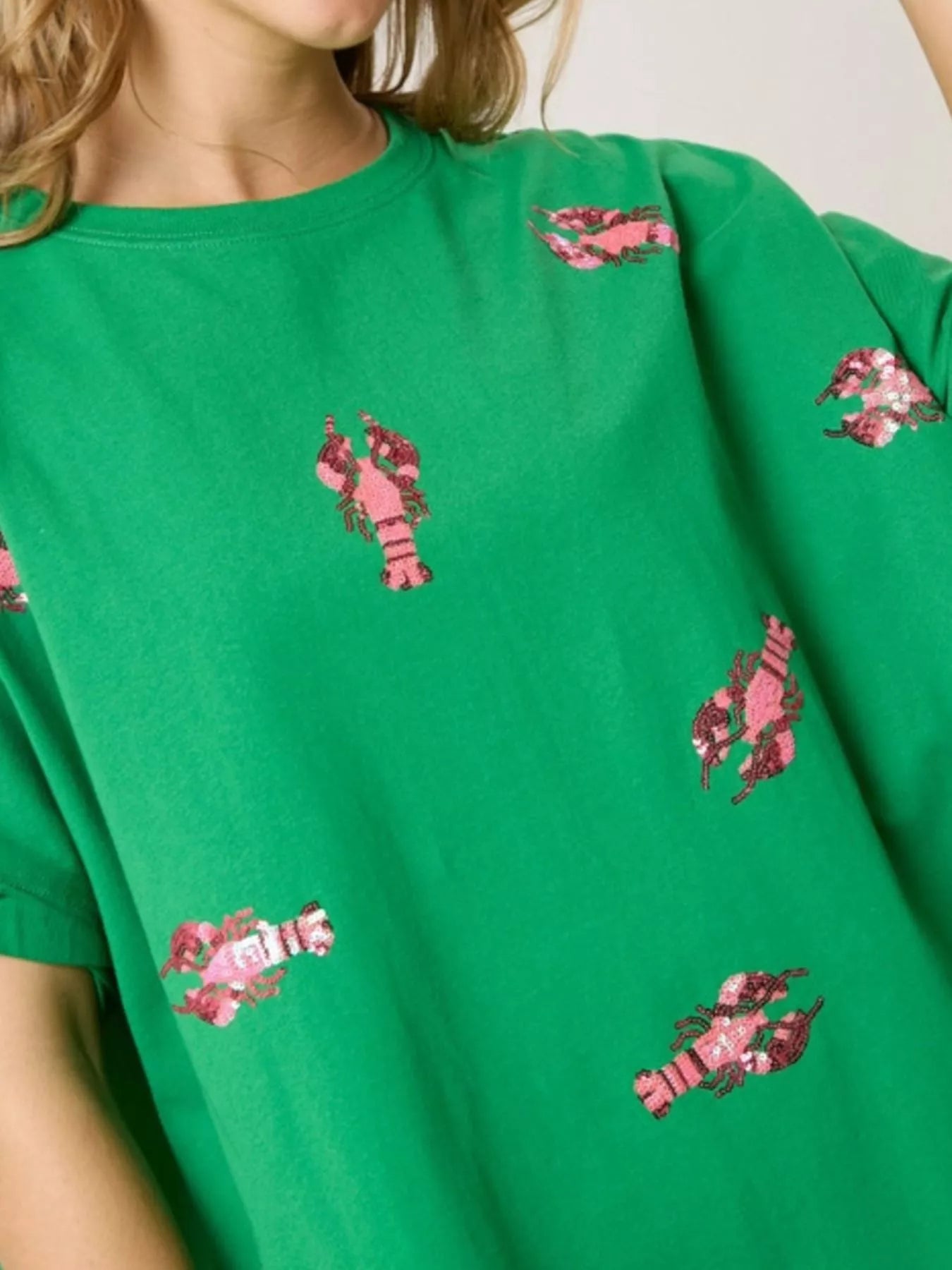 Sequin Lobster Round Neck T-Shirt