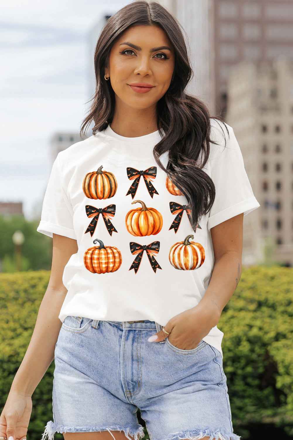 Pumpkin Round Neck Short Sleeve T-Shirt - Lojy Shop