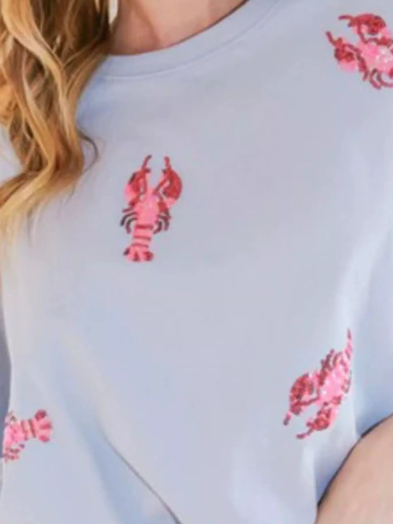 Sequin Lobster Round Neck T-Shirt