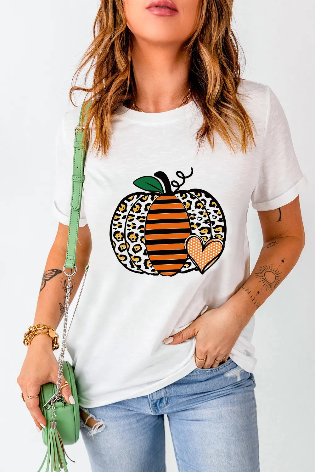 Pumpkin Graphic Round Neck Short Sleeve T-Shirt - Lojy Shop