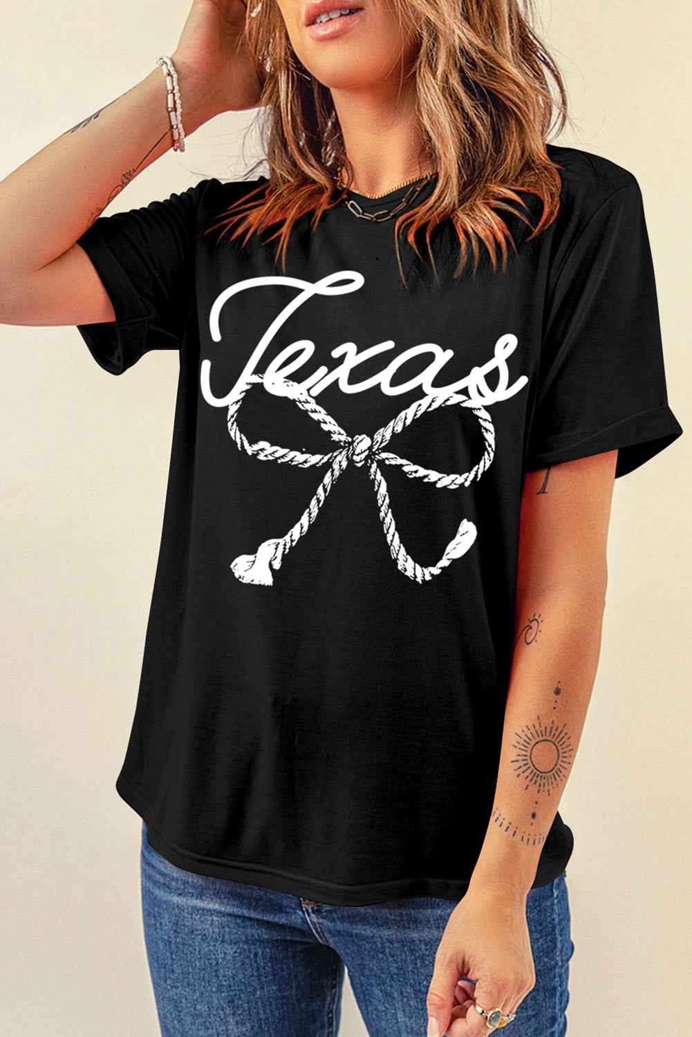 Graphic Round Neck Short Sleeve T-Shirt - Lojy Shop