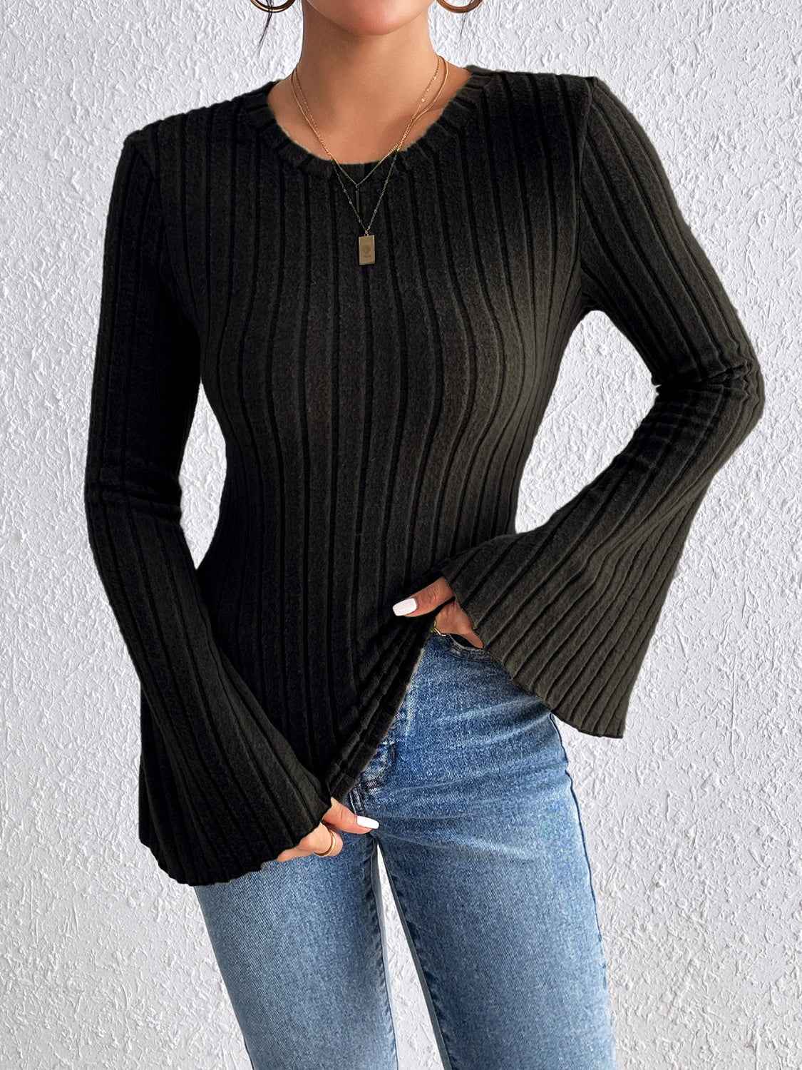 Honey Round Neck Flare Sleeve T-Shirt - Lojy Shop