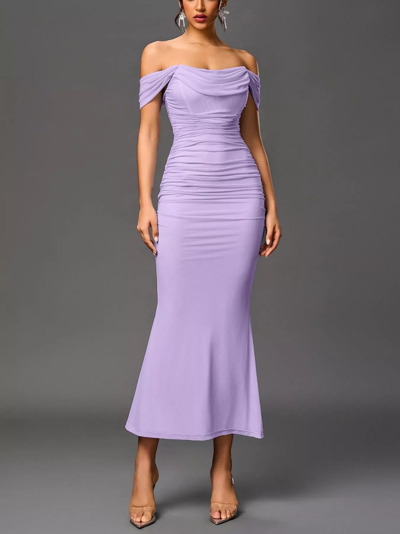 Off-Shoulder Ruched Mermaid Maxi Dress