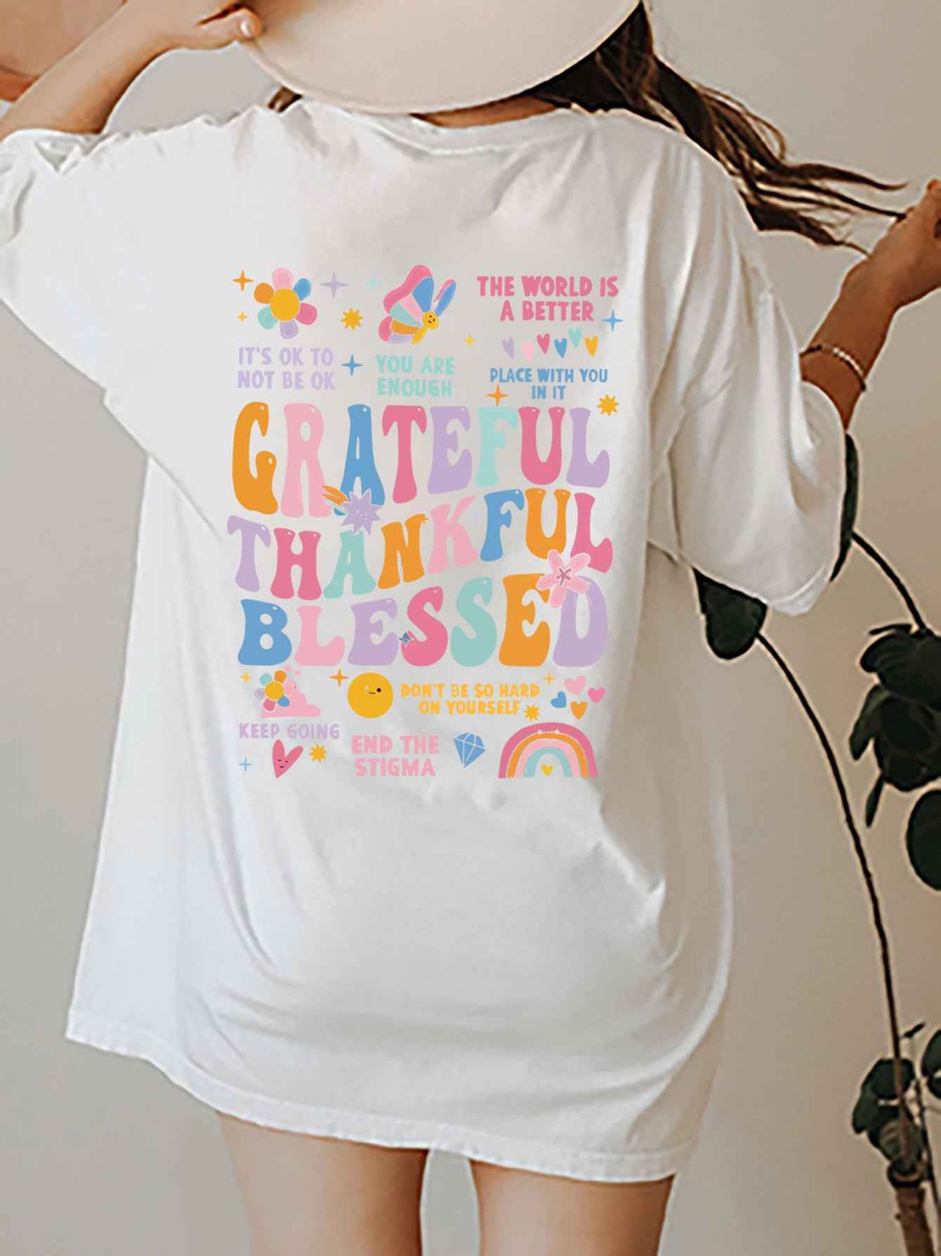 Letter Graphic Round Neck Short Sleeve T-Shirt - Lojy Shop