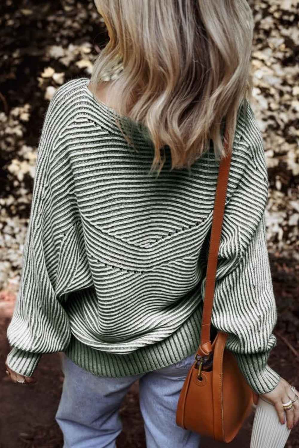 Textured Striped Round Neck Long Sleeve Top - Lojy Shop