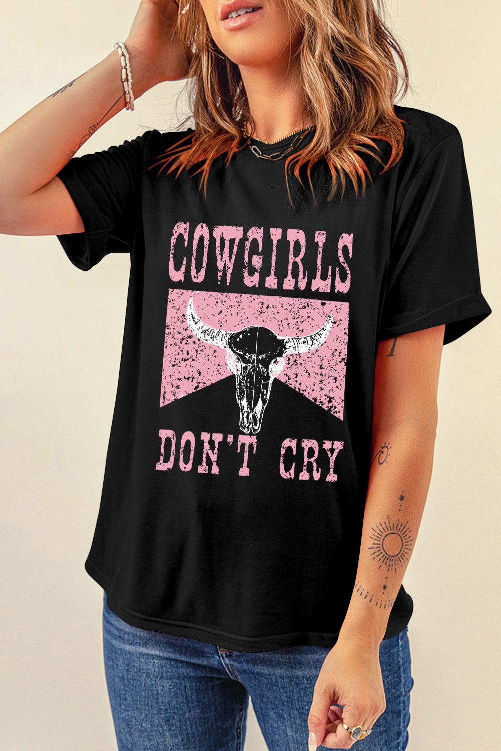 Graphic Round Neck Short Sleeve T-Shirt - Lojy Shop