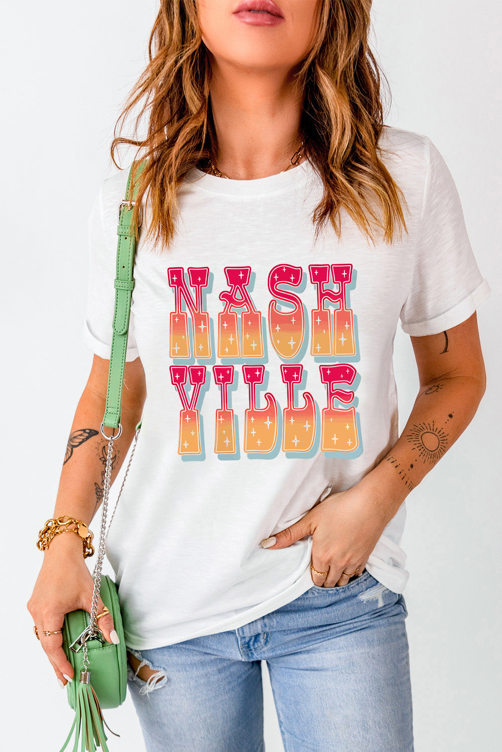 Letter Graphic Round Neck Short Sleeve T-Shirt - Lojy Shop