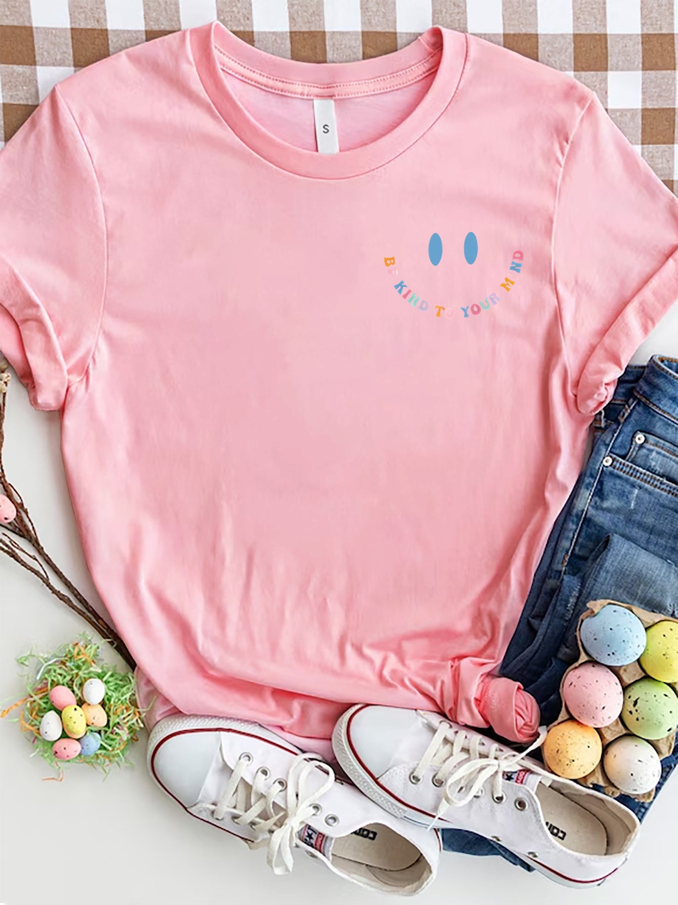 Letter Graphic Round Neck Short Sleeve T-Shirt - Lojy Shop