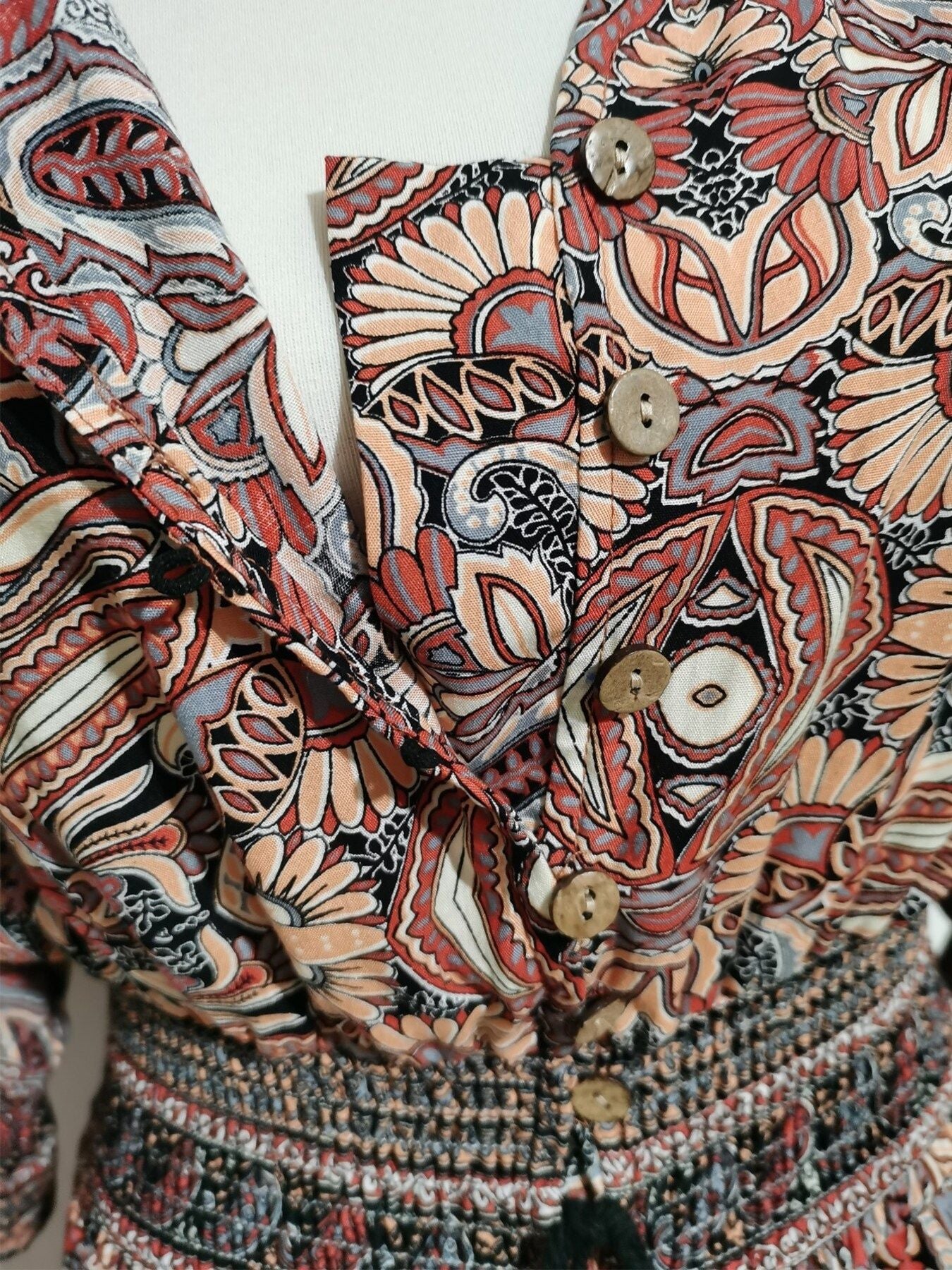 Paisley Print Half Sleeve Slit Midi Dress