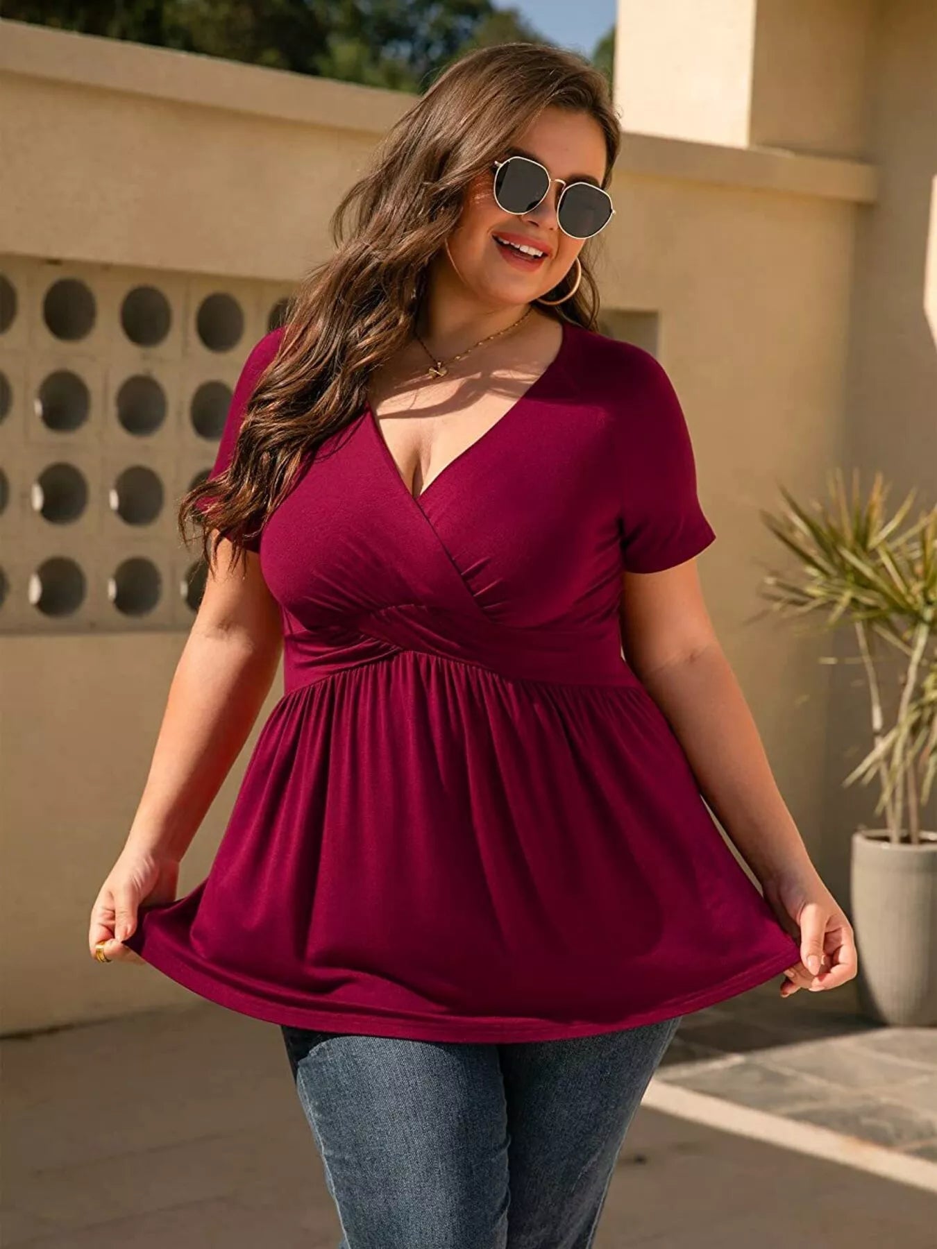 Plus Size Surplice Short Sleeve T-Shirt