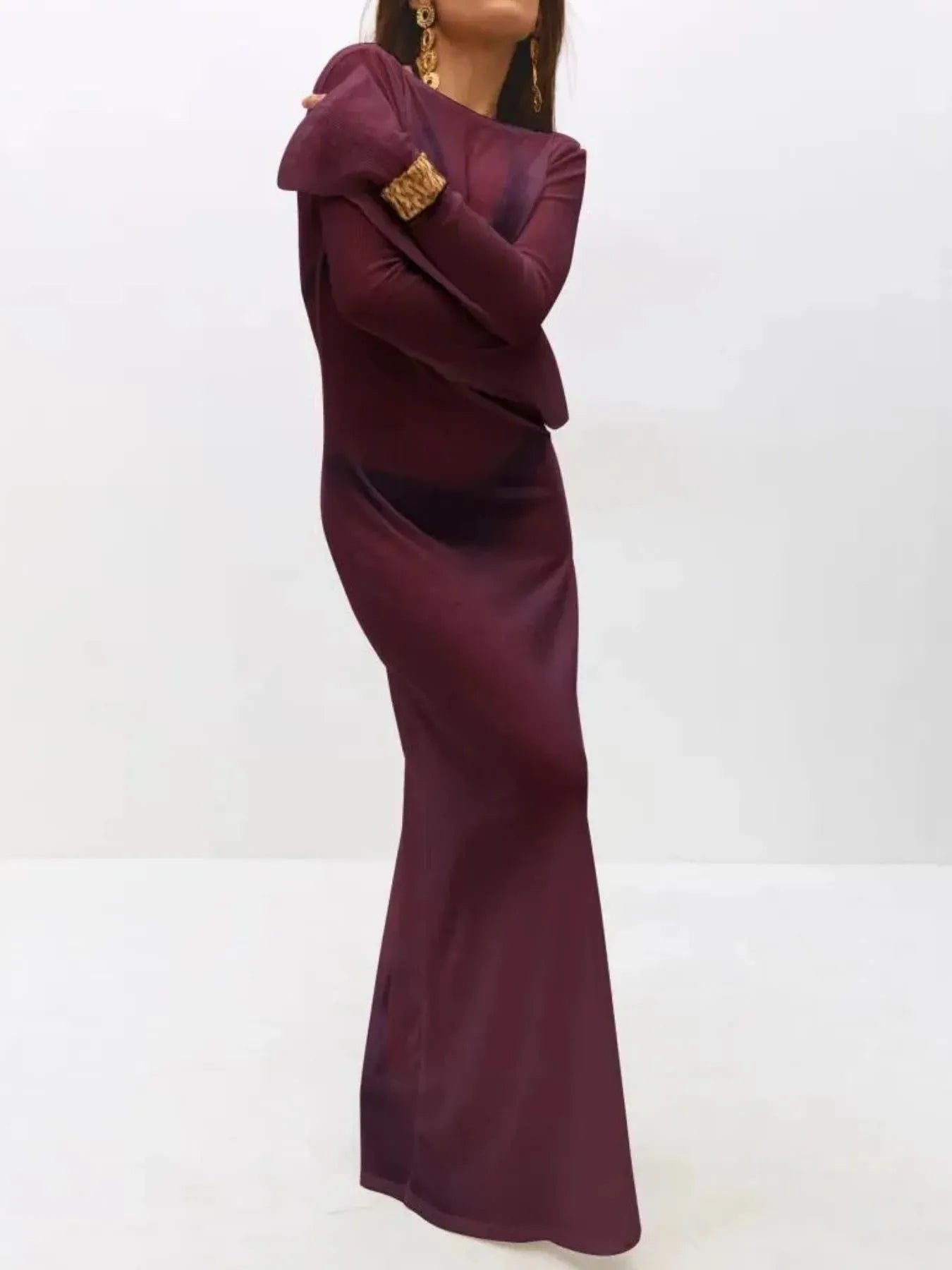 Backless Long Sleeve Maxi Cover-Up