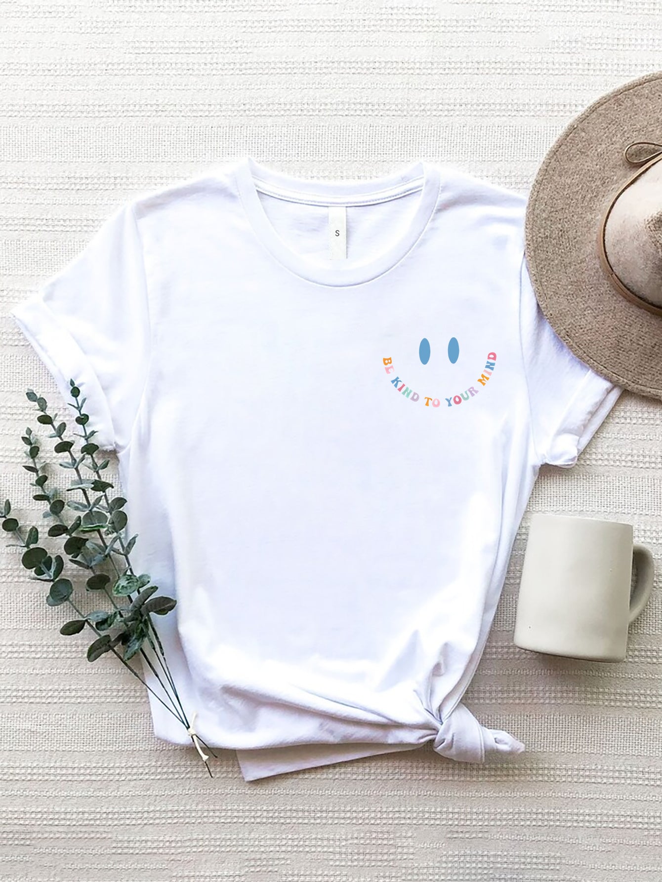 Letter Graphic Round Neck Short Sleeve T-Shirt - Lojy Shop