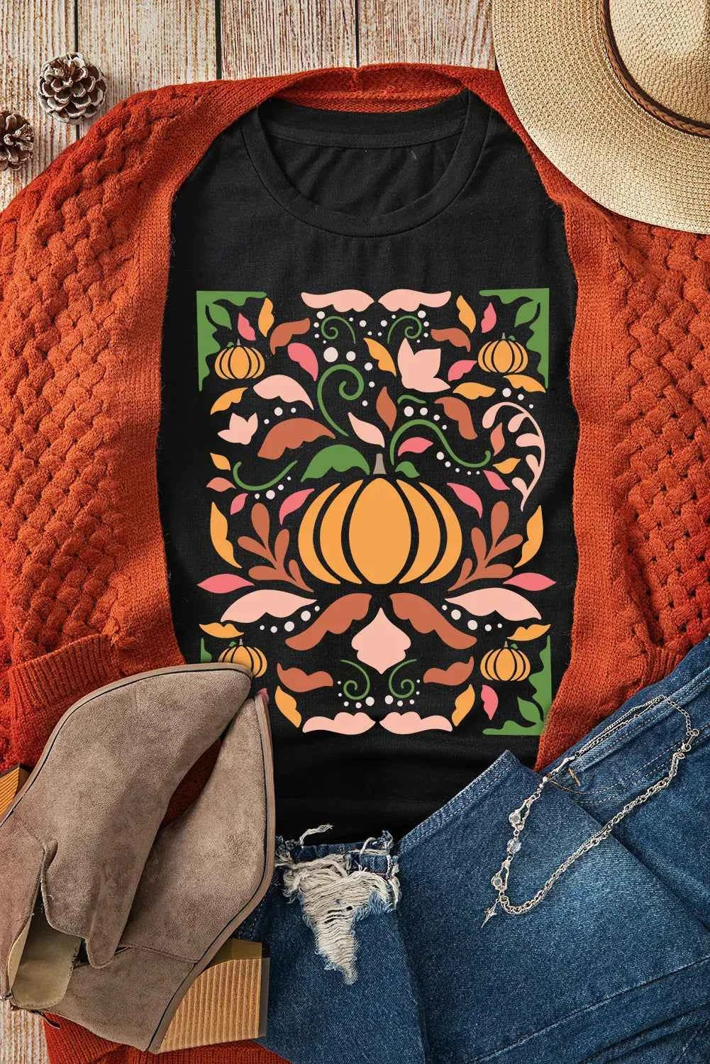 Graphic Round Neck Short Sleeve T-Shirt - Lojy Shop