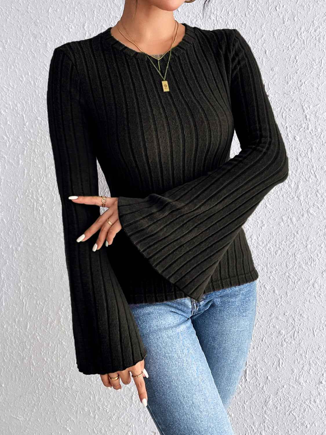 Honey Round Neck Flare Sleeve T-Shirt - Lojy Shop