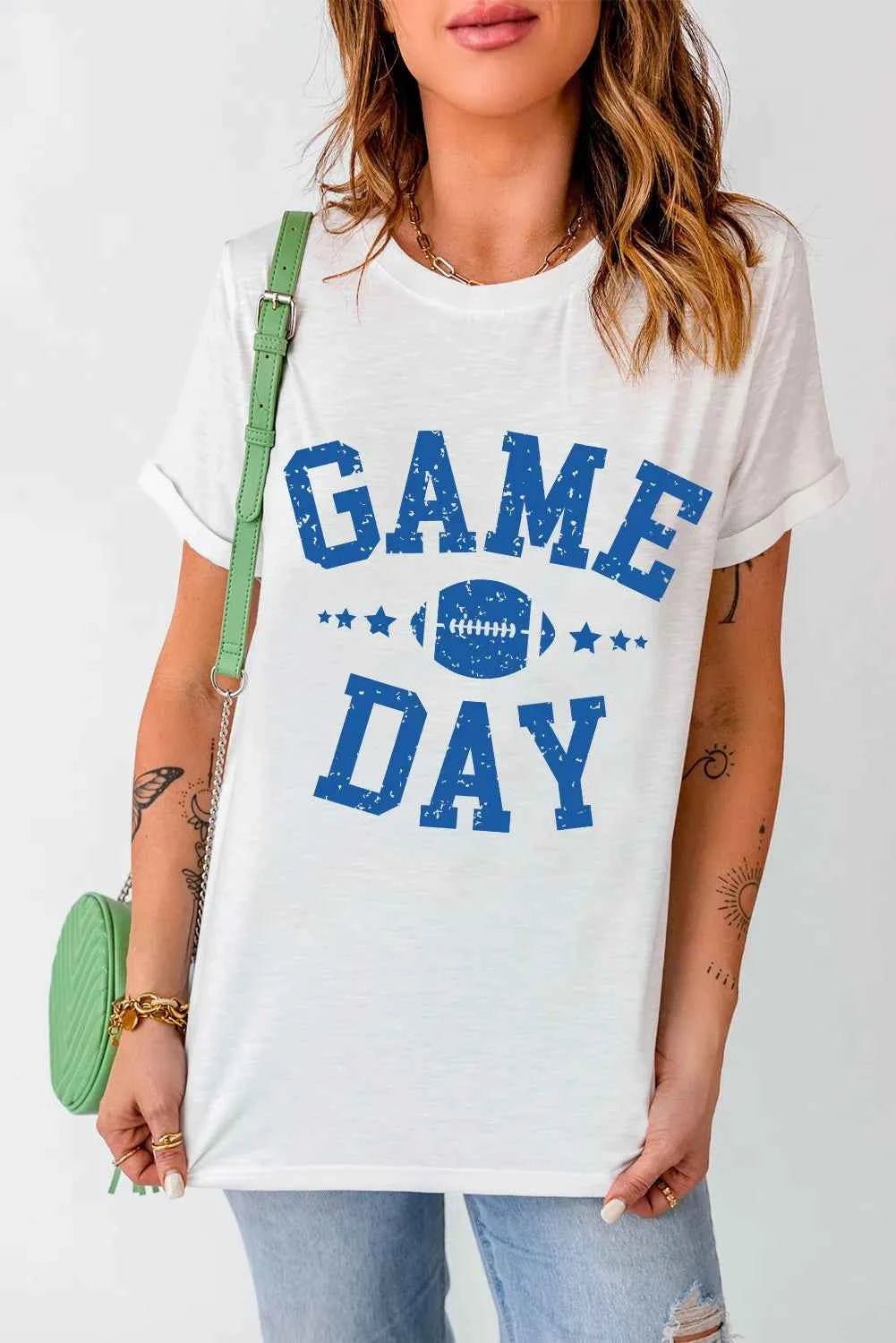 GAME DAY Round Neck Short Sleeve T-Shirt - Lojy Shop