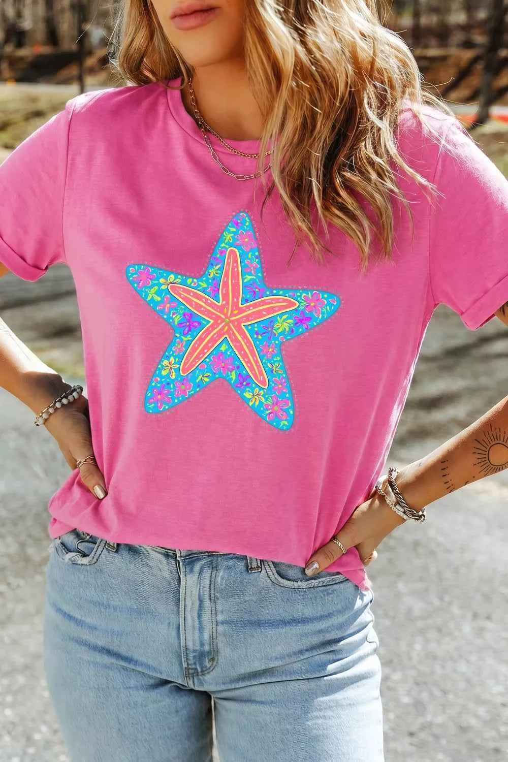 Starfish Graphic Round Neck T-Shirt