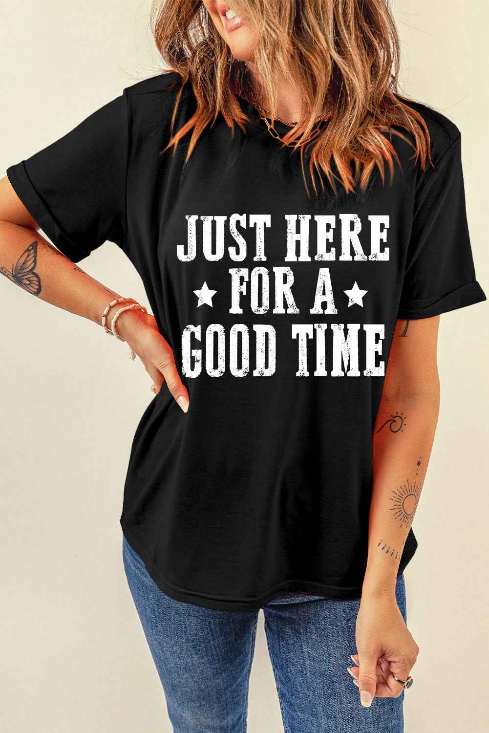 Letter Graphic Round Neck Short Sleeve T-Shirt - Lojy Shop