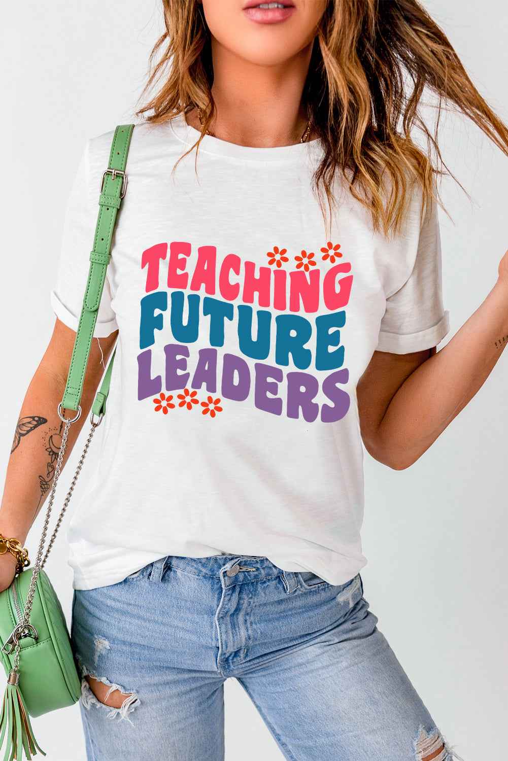 Letter Graphic Round Neck Short Sleeve T-Shirt - Lojy Shop