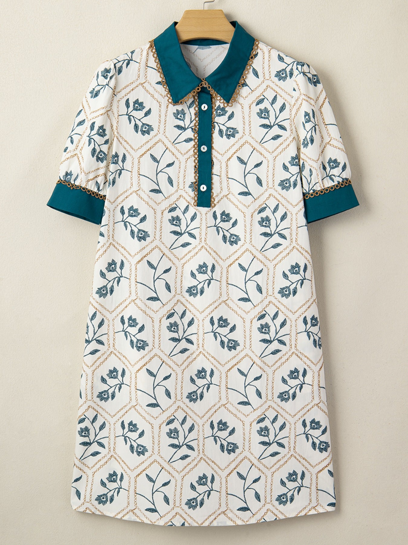 Floral Print Polo Collar Casual Mini Dress