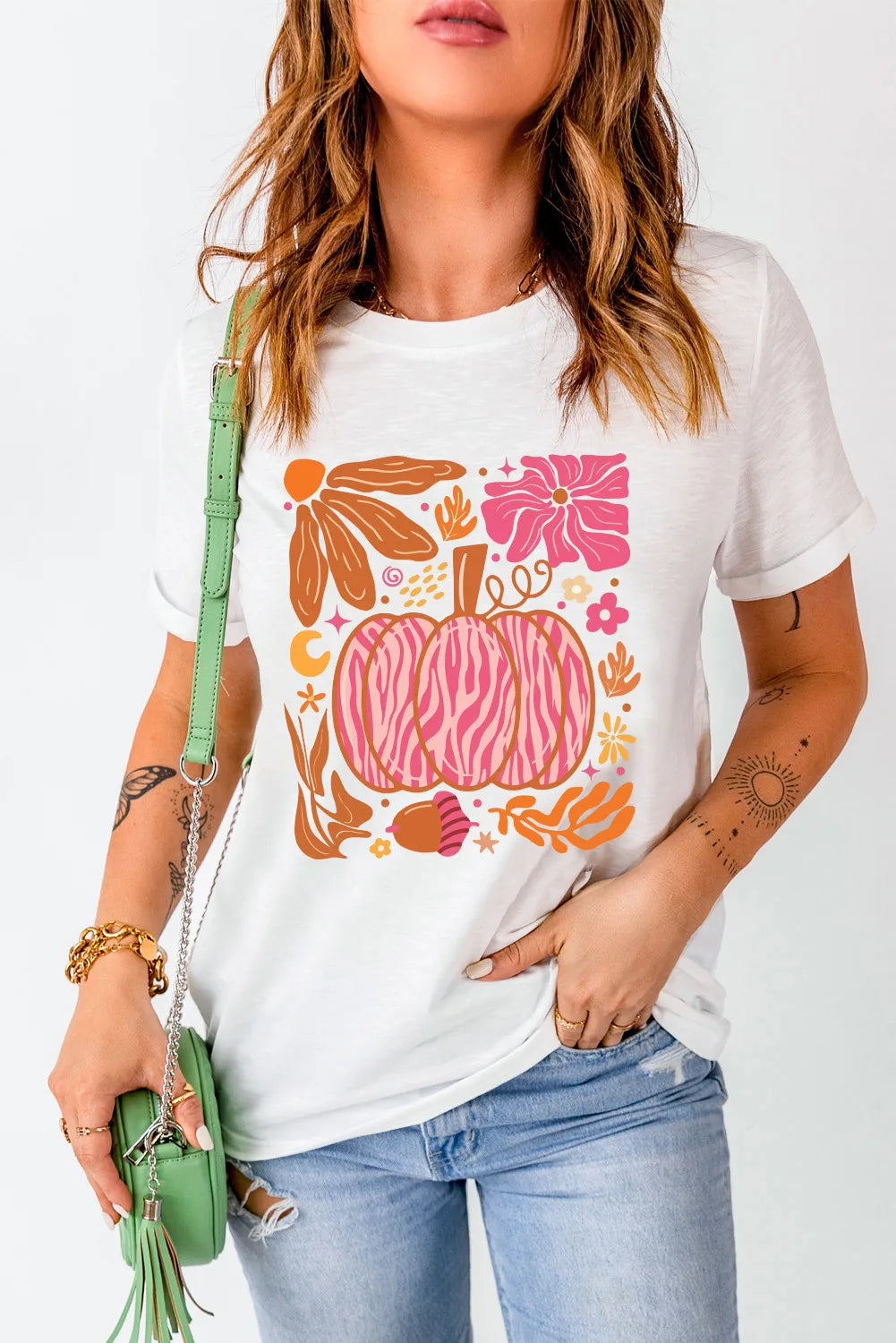 Graphic Round Neck Short Sleeve T-Shirt - Lojy Shop