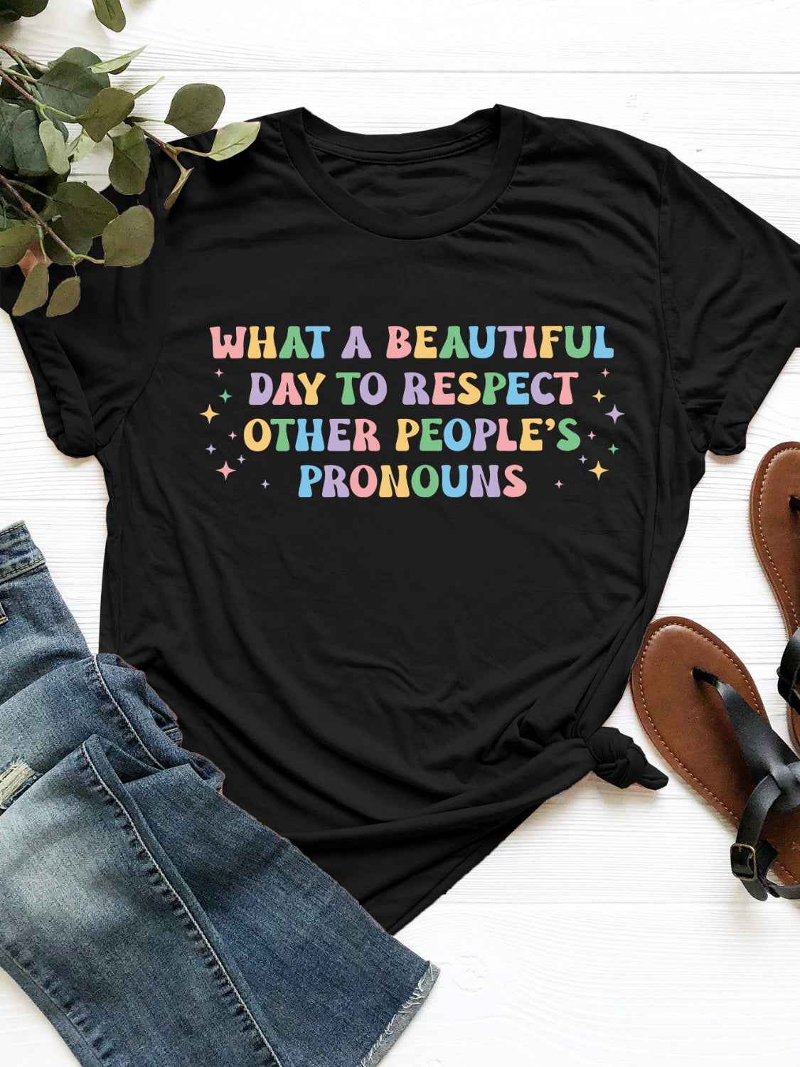 Letter Graphic Round Neck Short Sleeve T-Shirt - Lojy Shop