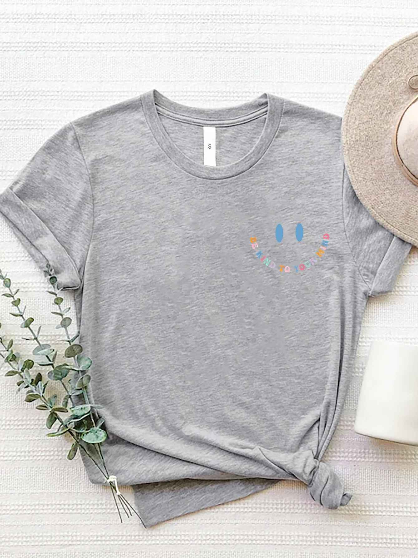 Letter Graphic Round Neck Short Sleeve T-Shirt - Lojy Shop