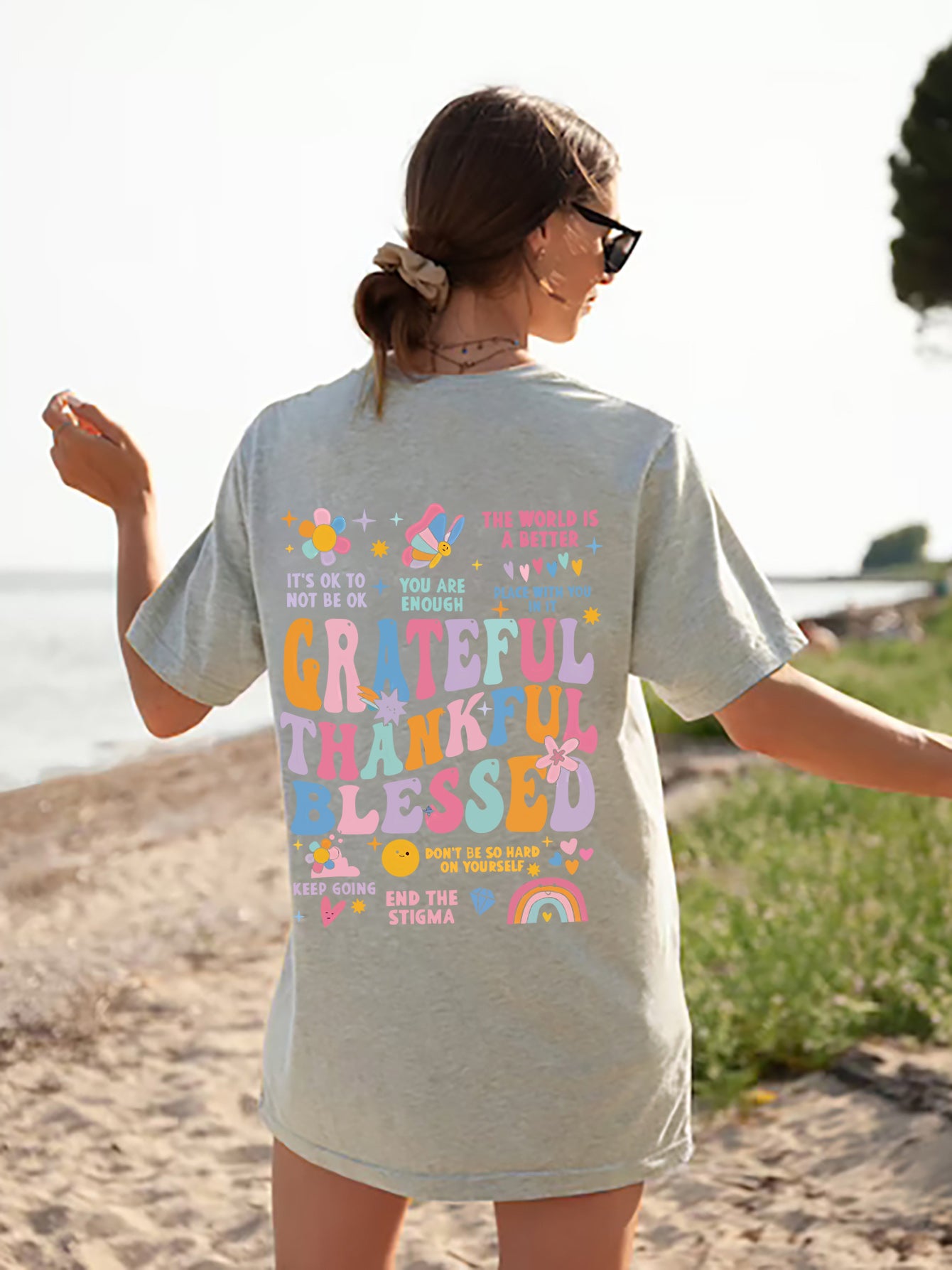 Letter Graphic Round Neck Short Sleeve T-Shirt - Lojy Shop