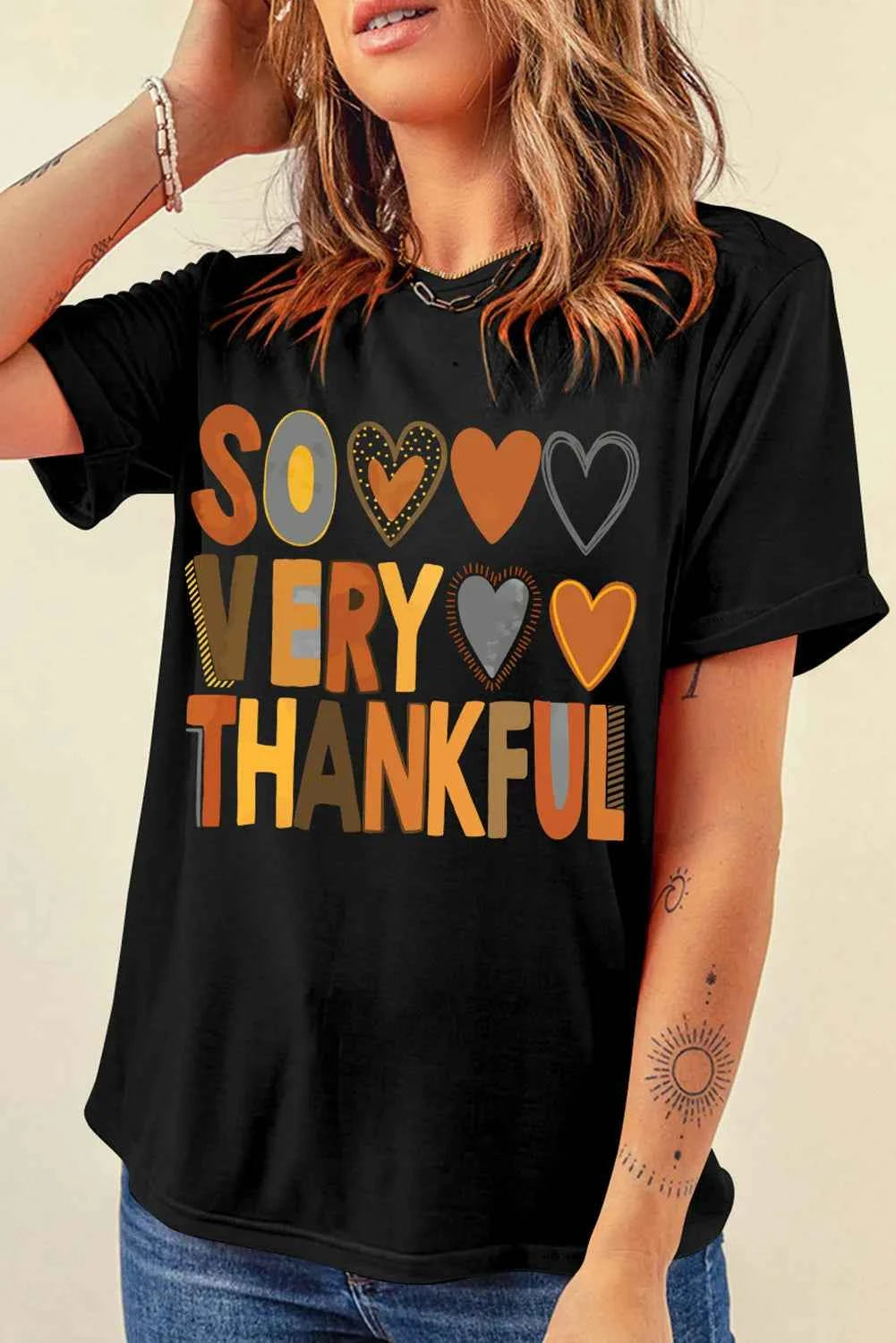 Letter Graphic Round Neck Short Sleeve T-Shirt - Lojy Shop