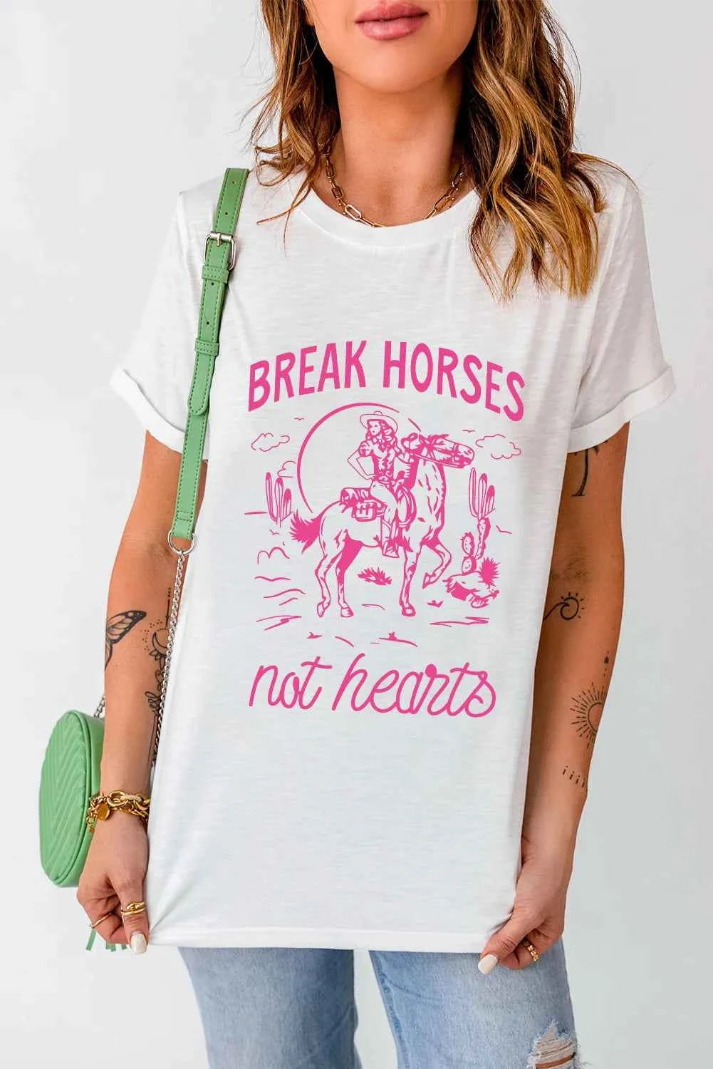 Graphic Round Neck Short Sleeve T-Shirt - Lojy Shop