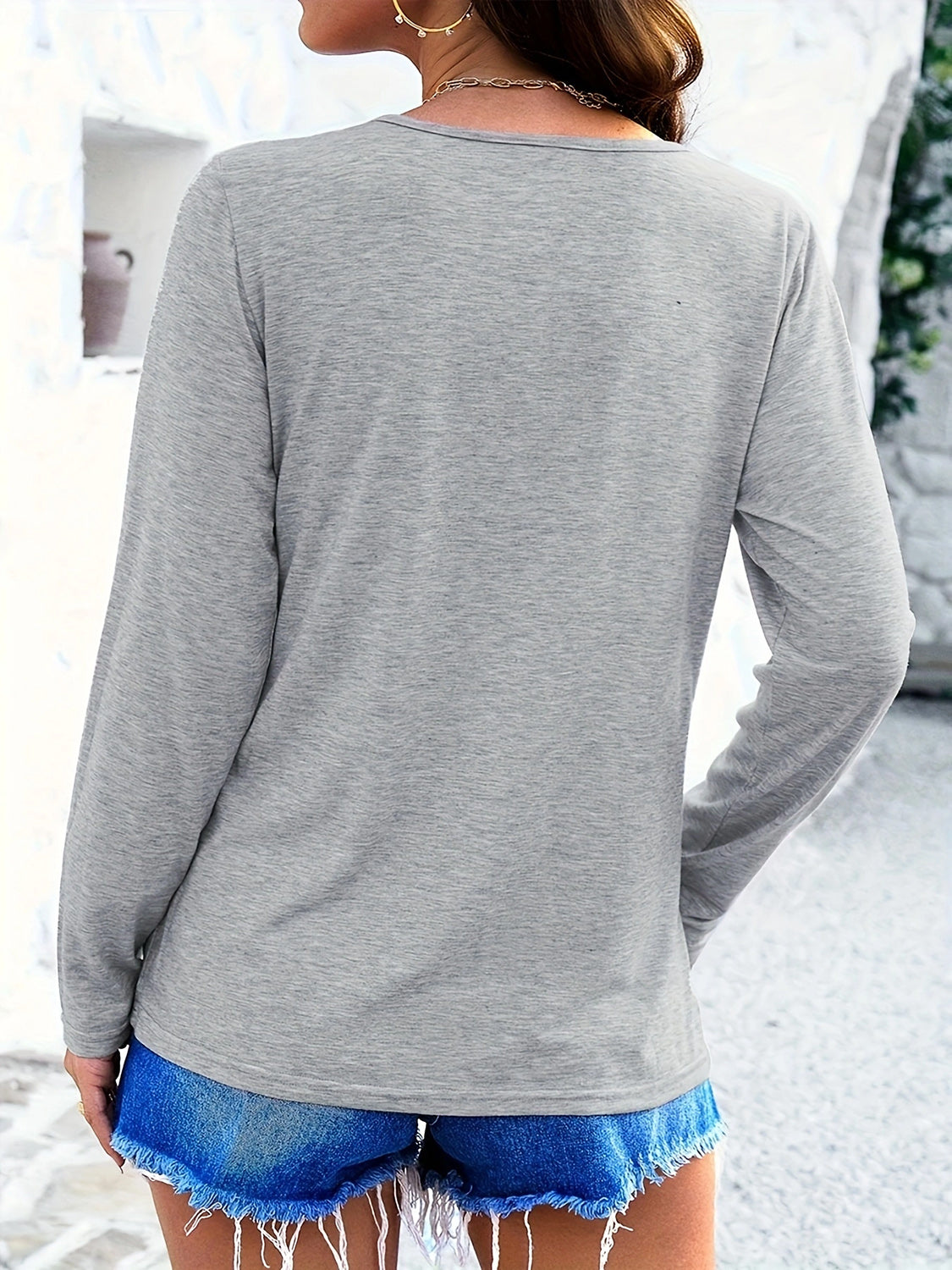 Crisscross V-Neck Long Sleeve T-Shirt - Lojy Shop