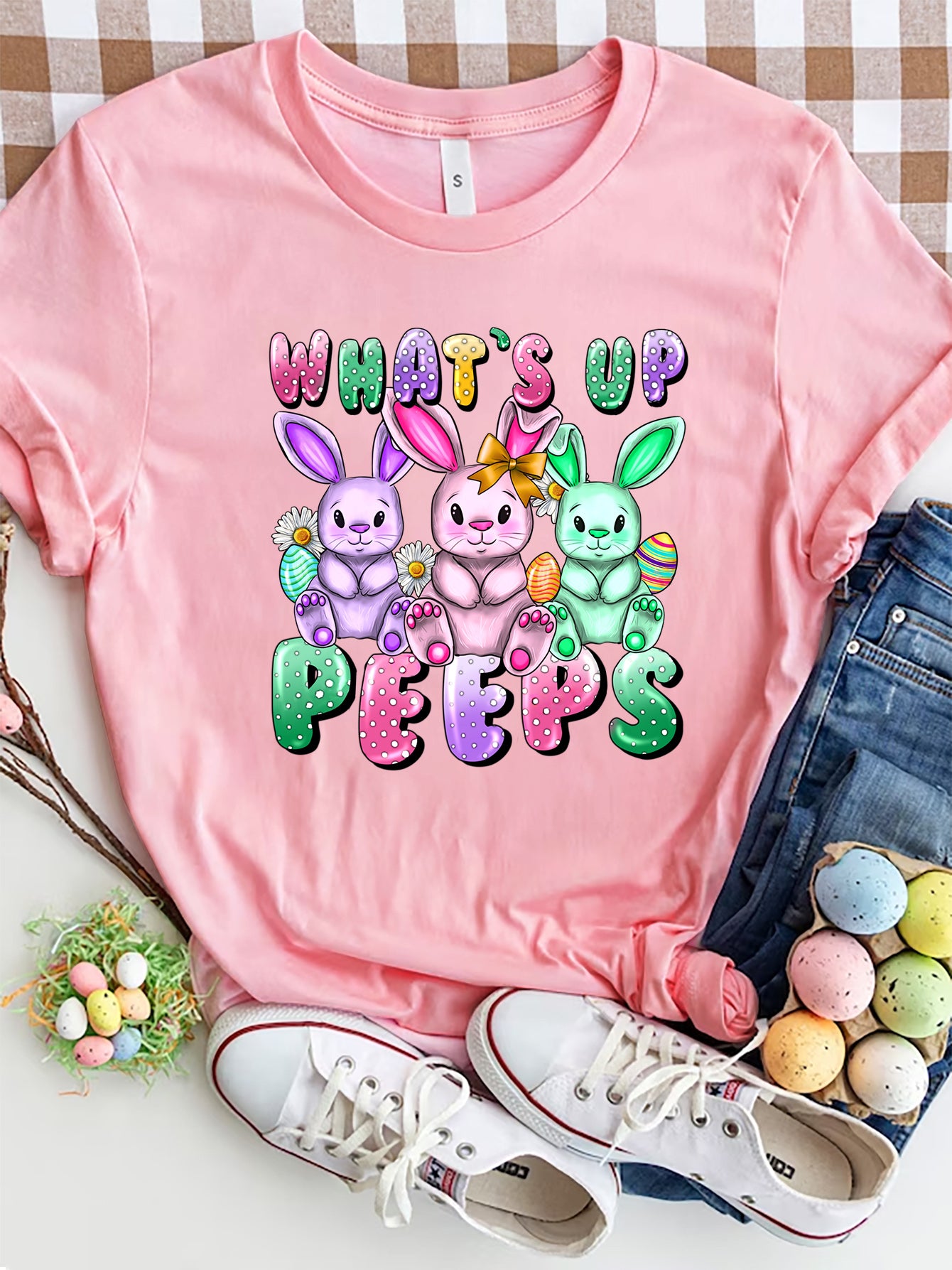 Graphic Round Neck Short Sleeve T-Shirt - Lojy Shop