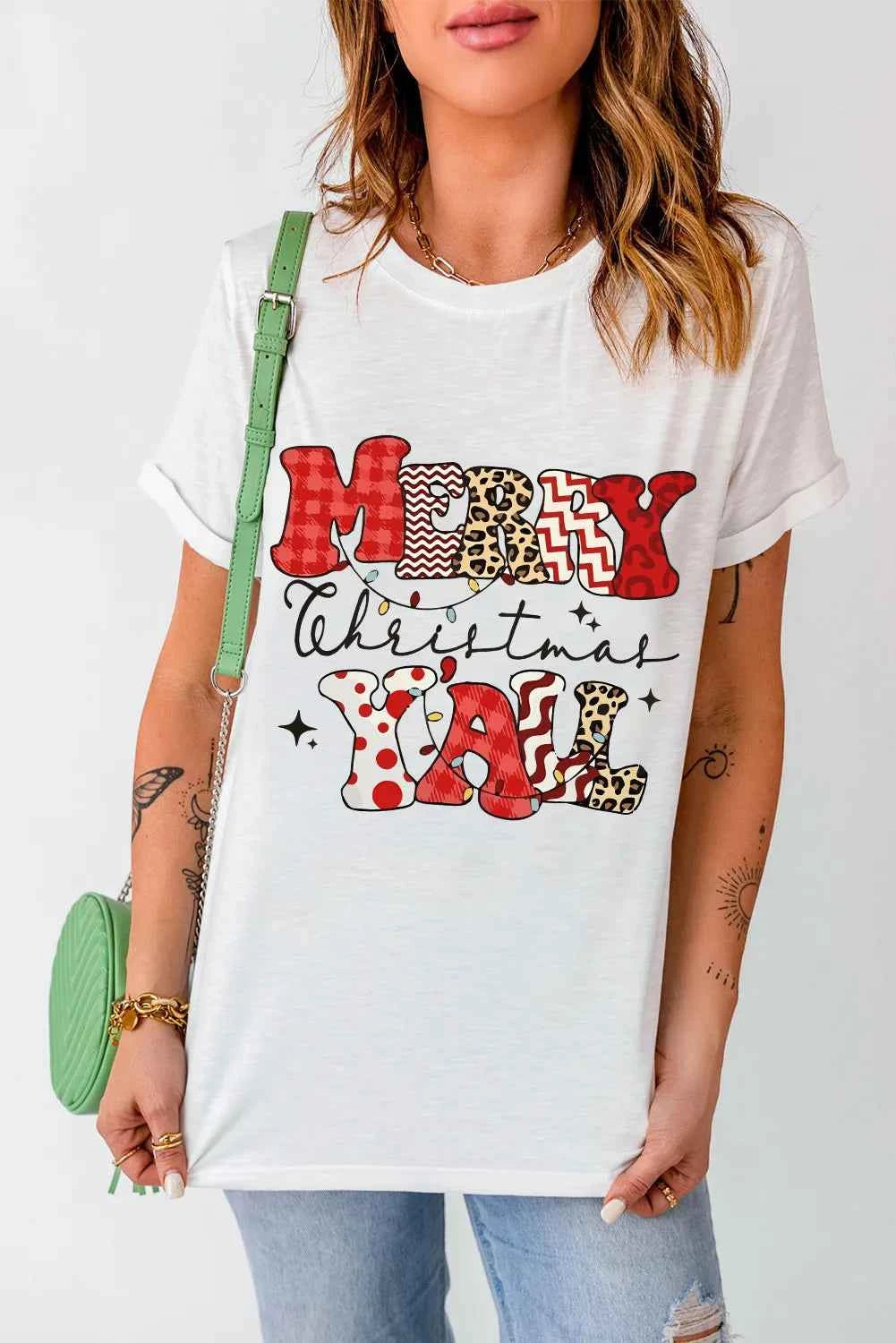 Letter Graphic Round Neck Short Sleeve T-Shirt - Lojy Shop