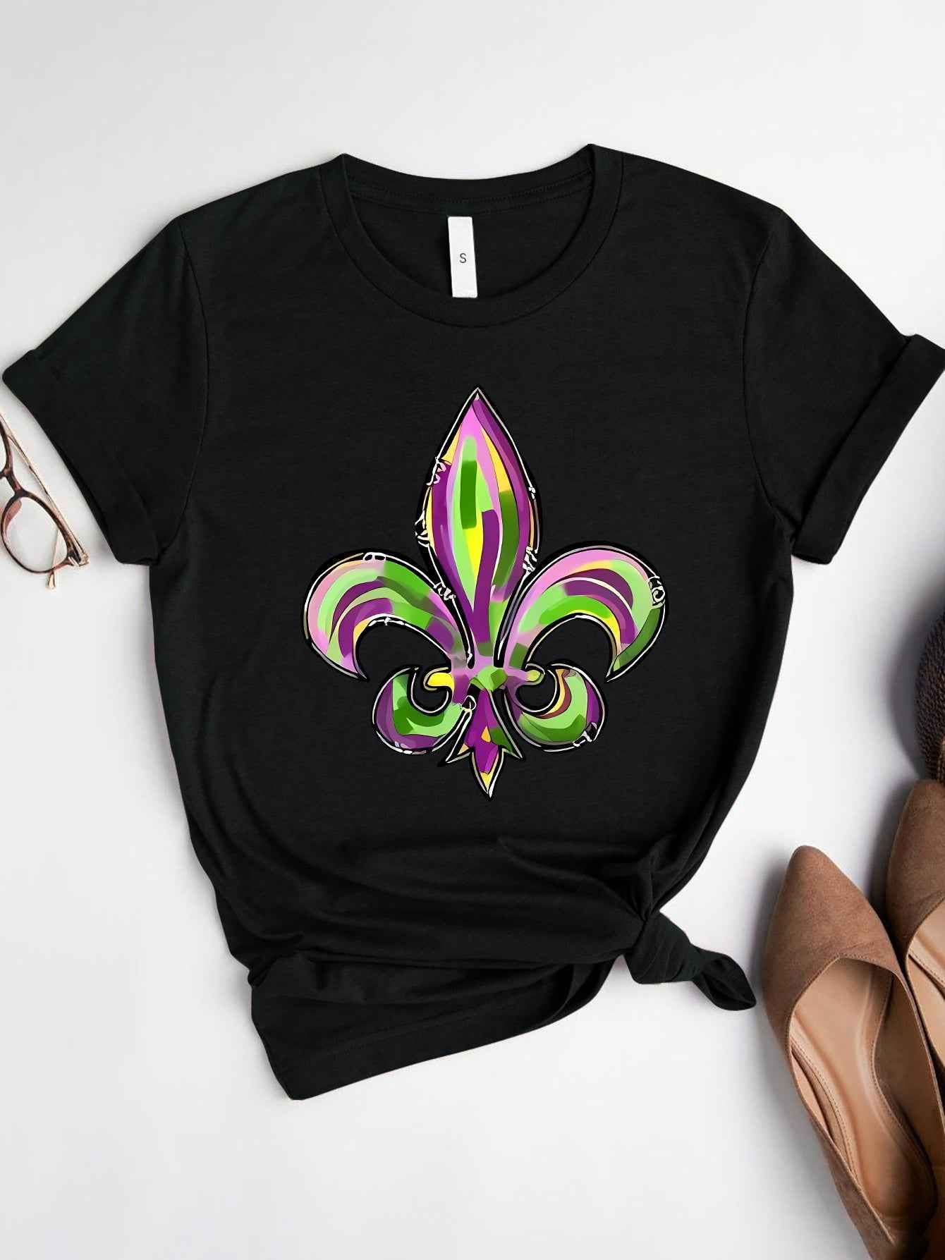Mardi Gras Graphic Round Neck Short Sleeve T-Shirt - Lojy Shop