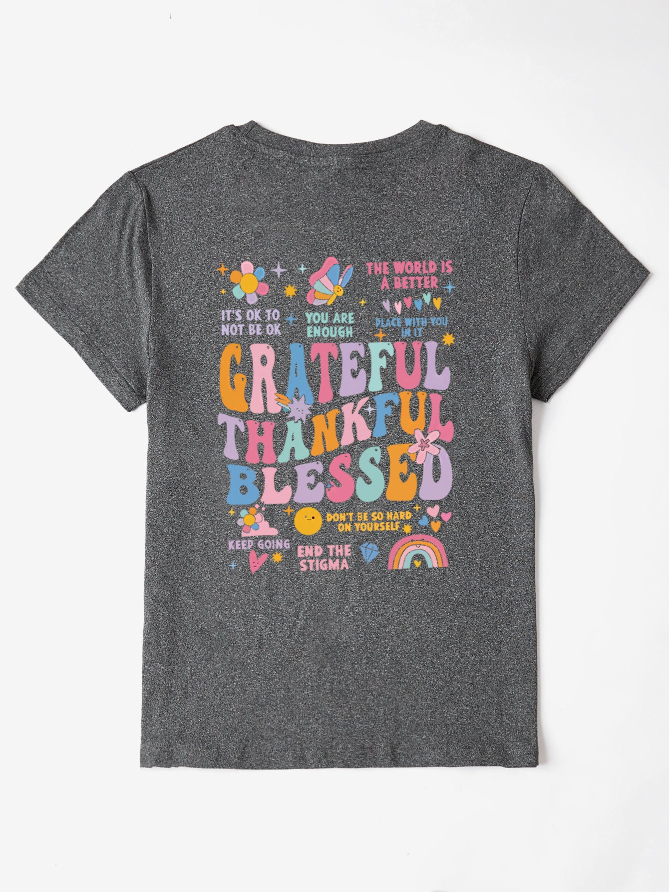 Letter Graphic Round Neck Short Sleeve T-Shirt - Lojy Shop