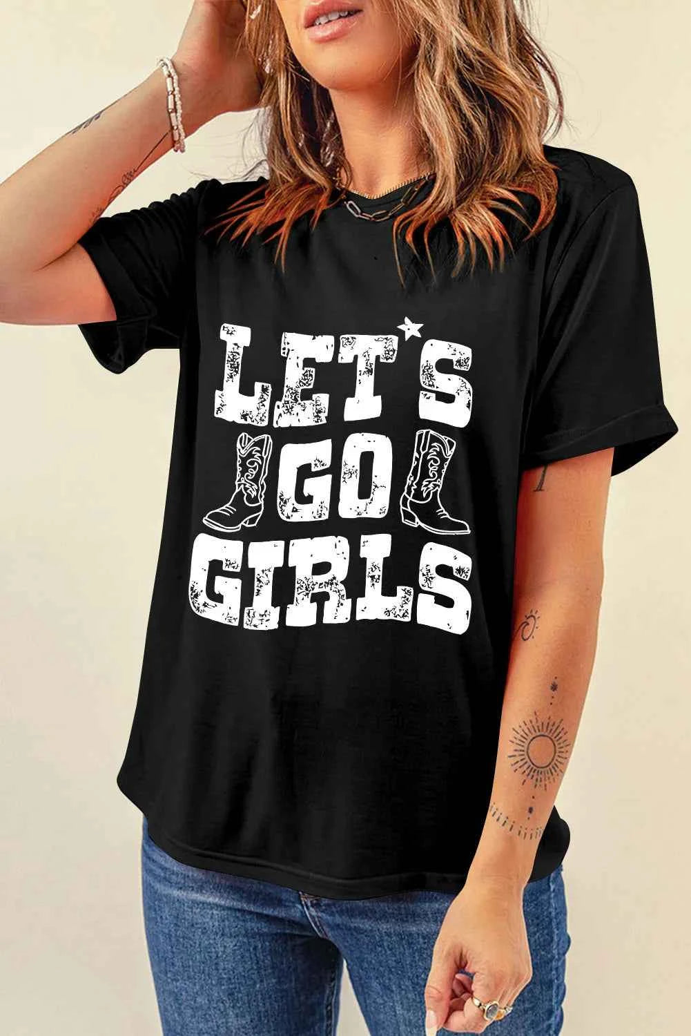 Letter Graphic Round Neck Short Sleeve T-Shirt - Lojy Shop