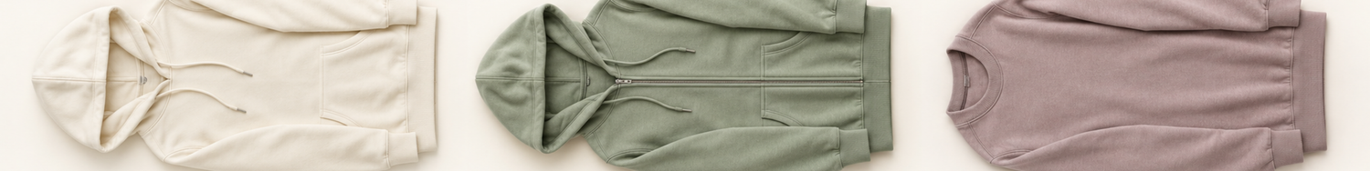 Women wearing ivory, sage and mauve hoodies and sweatshirts at LOJY SHOP