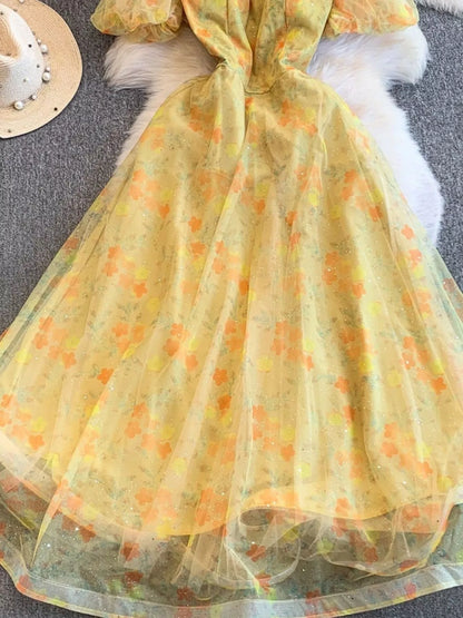 Sweetheart Neck Puff Sleeve Dress