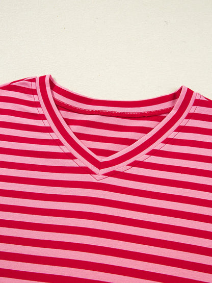 Contrast Striped Drop Shoulder V Neck Top