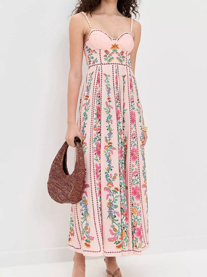 Floral Print Sweetheart Neck Dress