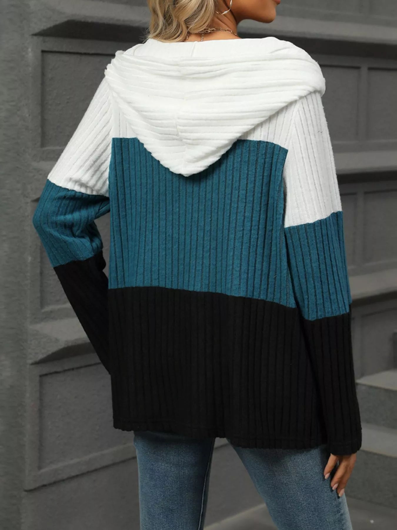 Color Block Half Zip Hooded Top