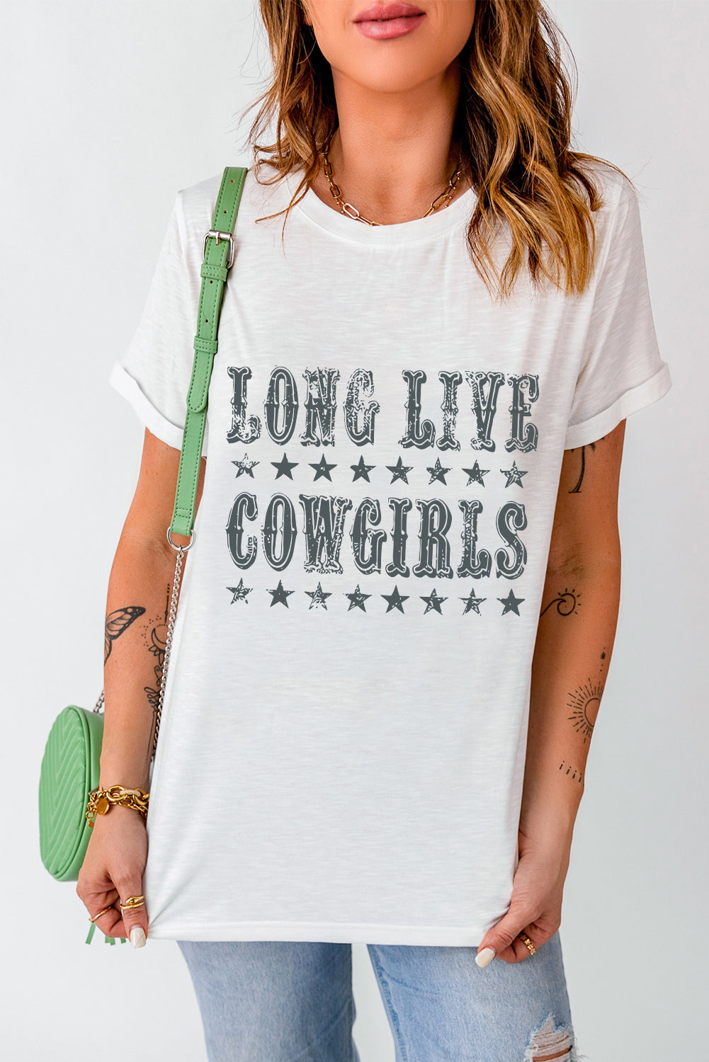Letter Graphic Round Neck Short Sleeve T-Shirt - Lojy Shop