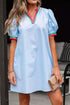 Puff Sleeve Mini Dress with Contrast Trim