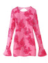 Backless Floral Flounce Sleeve Dress