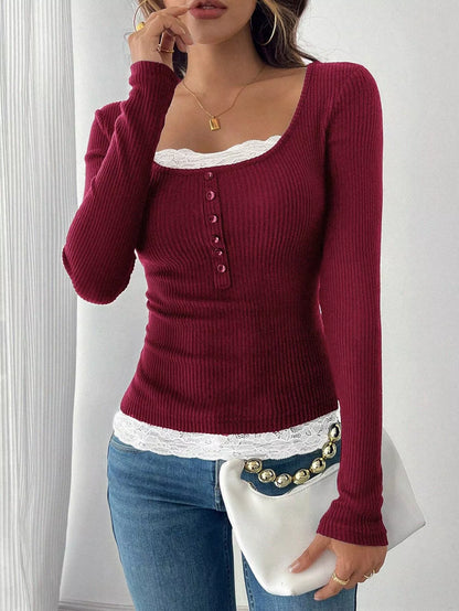 Lace Detail Long Sleeve T-Shirt