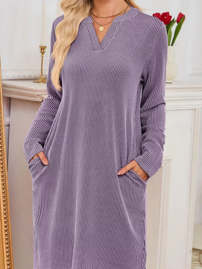 Casual Ribbed Knit Long Sleeve Dress